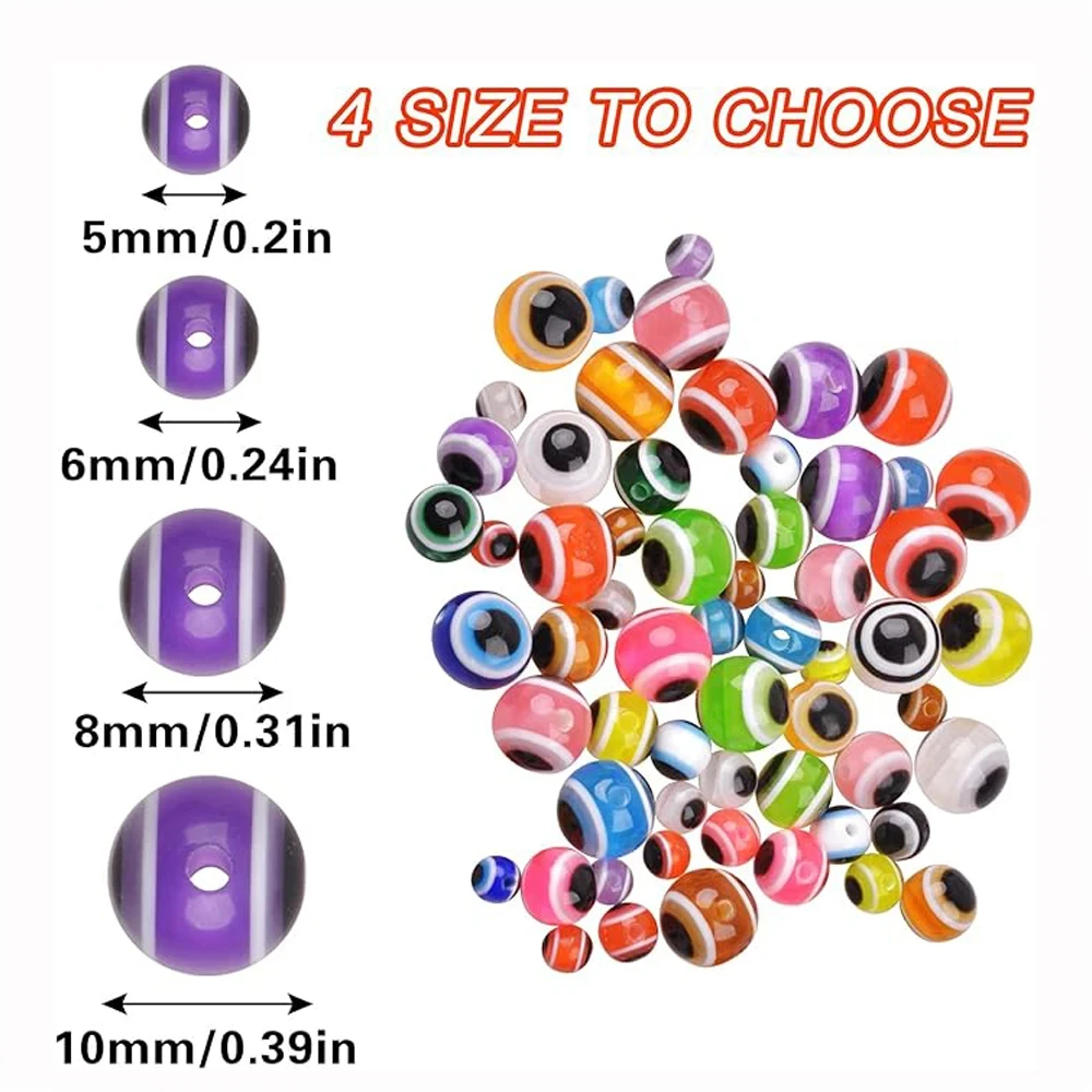 5/6/8/10mm Resin Spacer Beads Clear Round Loose Evil Eye Beads for Jewelry Making DIY Charm Bracelet Necklace Accessories 50Pcs