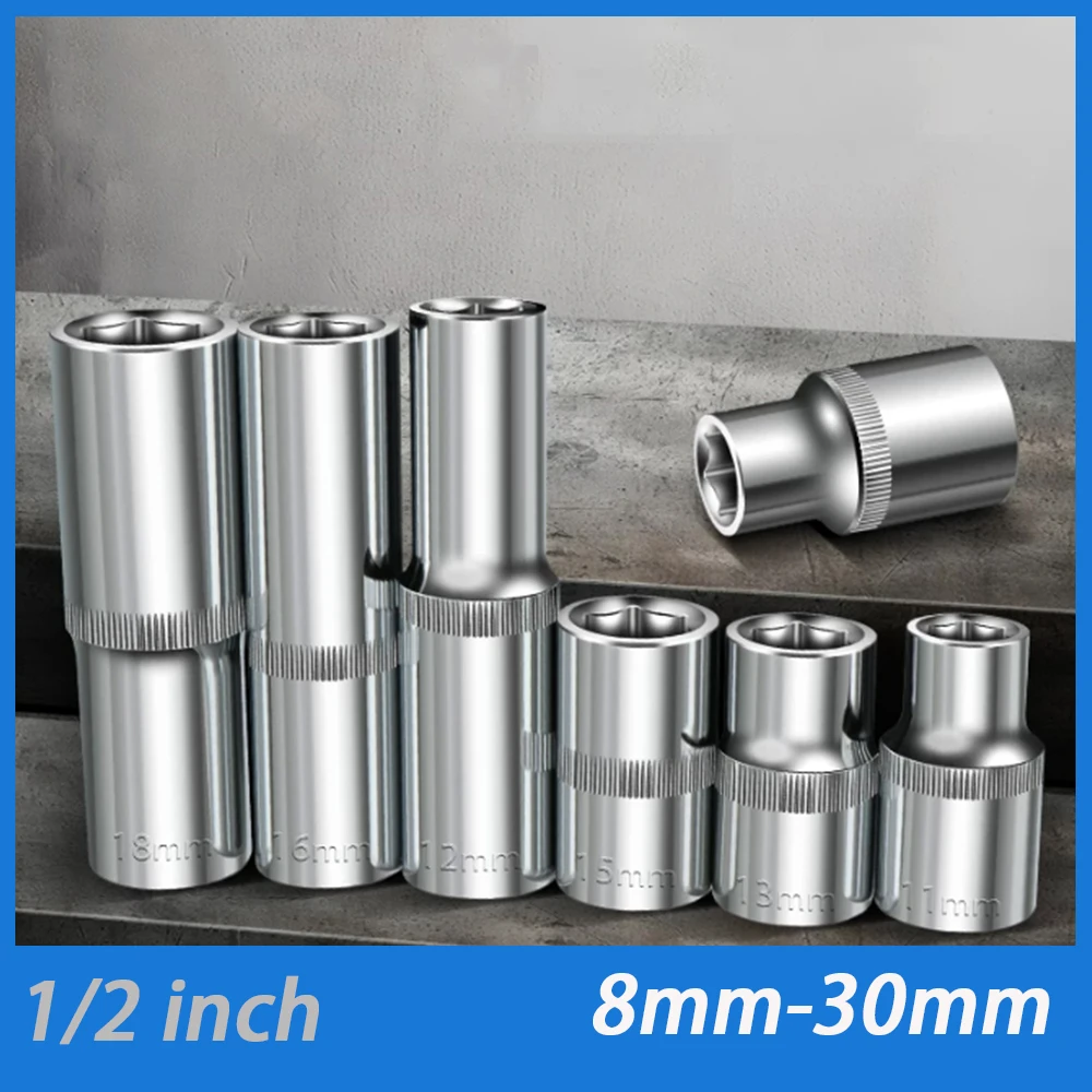 

1Pc Cr-V Steel 1/2 in Drive Short/Long Hex Socket Head Deep Sockets 12.5mm Square Hole Machine Auto Repair Ratchet Wrench Socket