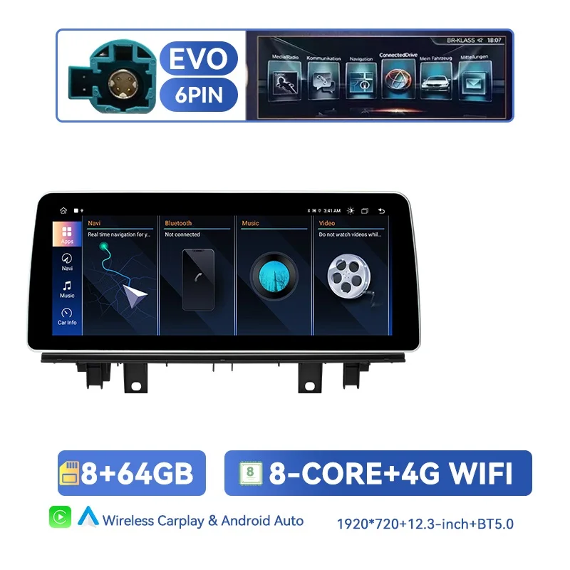 12,3 inch HD touchscreen draadloze CarPlay Android Auto voor BMW X1 F48 X2 F39 2018-2021 EVO 8G+128G 4G WiFi GPS navigatie