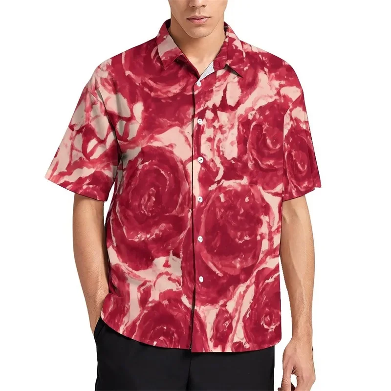 Camisas de manga corta con estampado de flores 3D para hombre, camisas hawaianas con botones, ropa de playa de verano