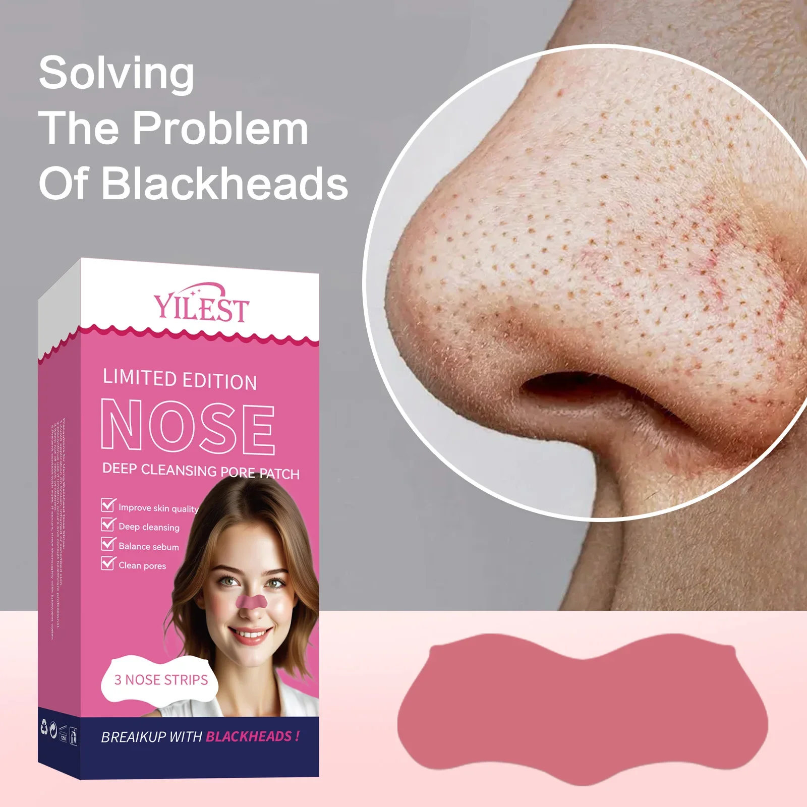 YILEST 블랙헤드 제거 코팩 3매, 블랙헤드 제거, 유분 조절 및 모공 클렌징 패치
