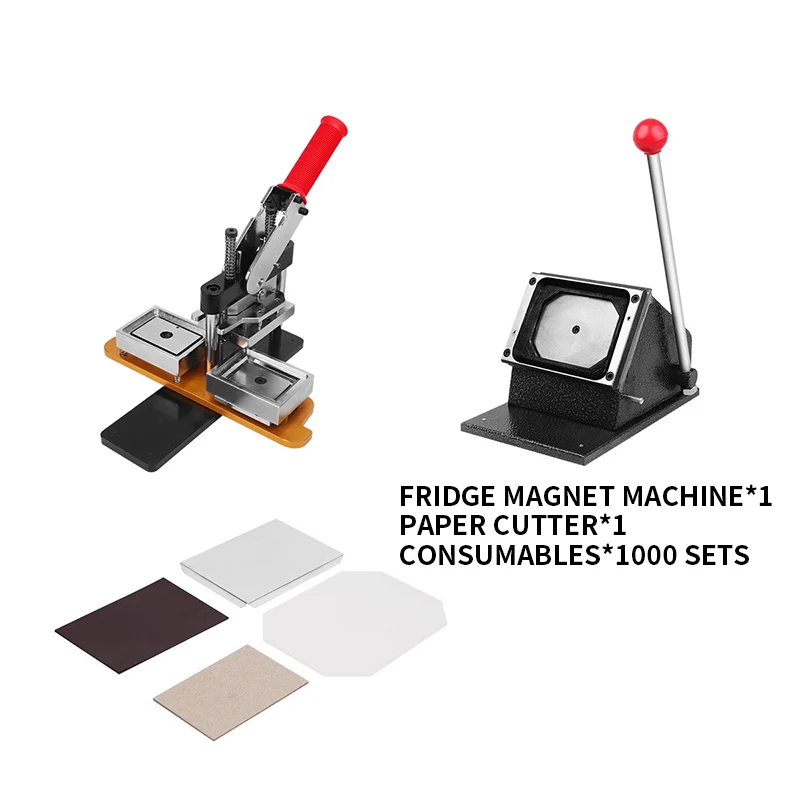 Square Refrigerator Badge Press Machine 53*80MM Rotating Manual Fridge Magnet Making Machine with 100PCS Magnet Part