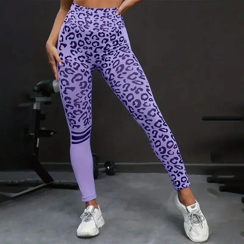 Yoga 9 Minute Pants High Waist Belly Stretch Tights Leopard Print Seamless Quick Drying Fitness Pants