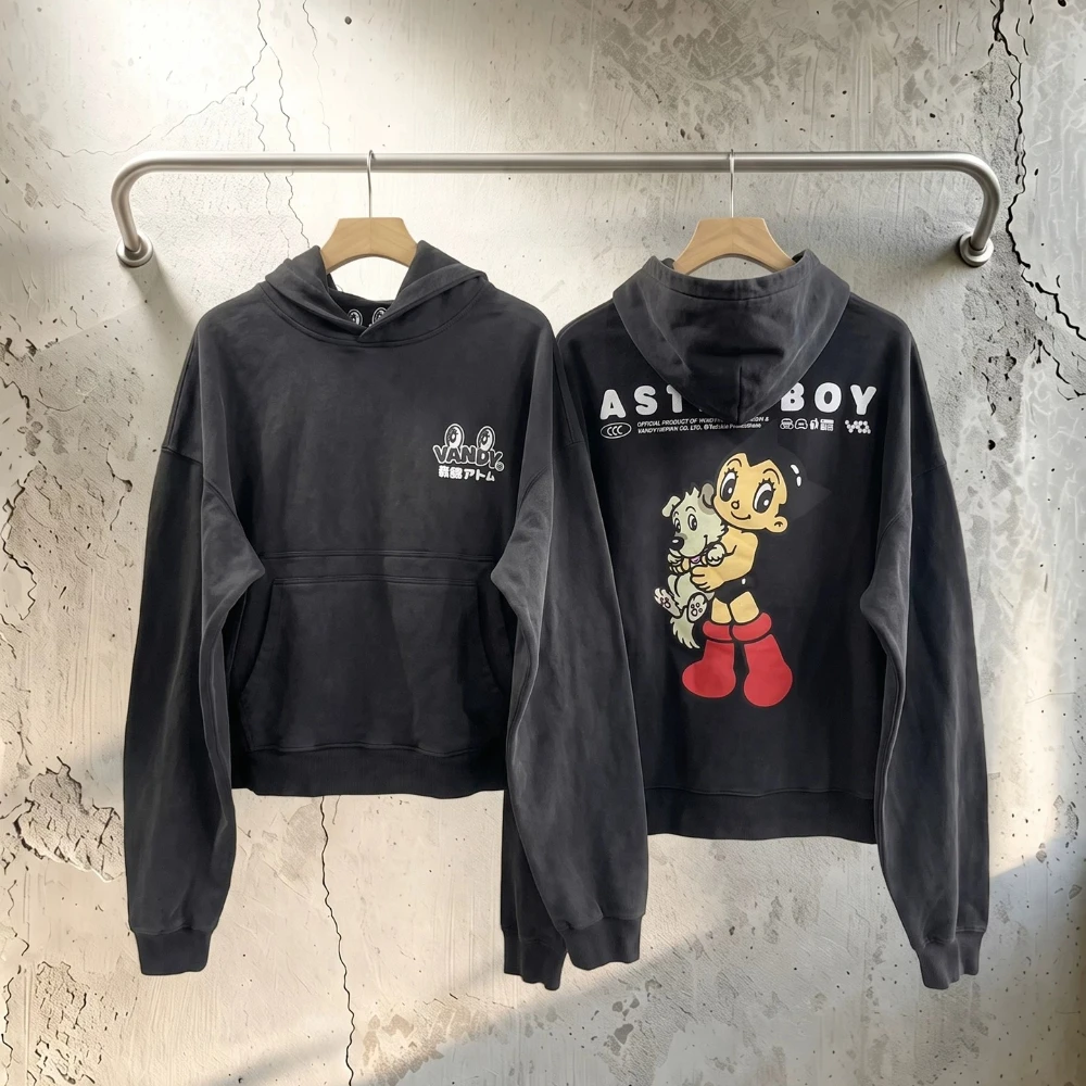 Yao Fashion VandyThePink Steel Kid American Tops High Street Winter Washed Long-sleeved Anime Hooded Sweater Hoodies for Men