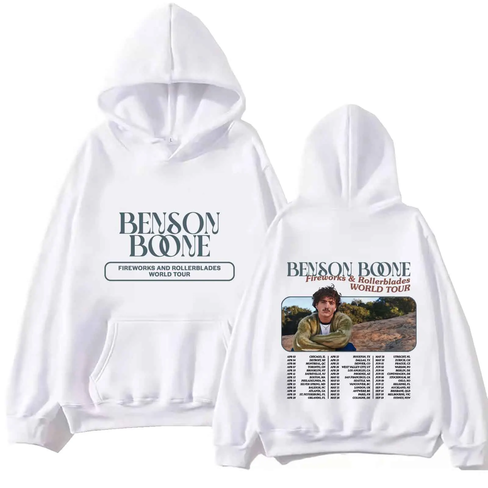 Benson Boone Fireworks and Rollerblades World Tour 2024 Hoodie Tops Long Sleeve Sweatshirt Music Fans Gift Spring Summer