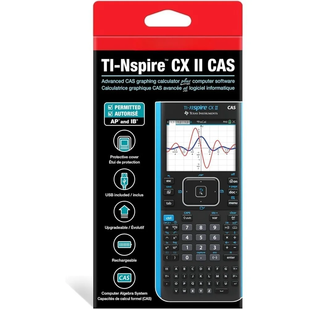 تمت ترقيته بالكامل - آلة حاسبة الرسوم البيانية الملونة TI-Nspire CX II CAS مع برنامج الطلاب (الكمبيوتر الشخصي/Mac)