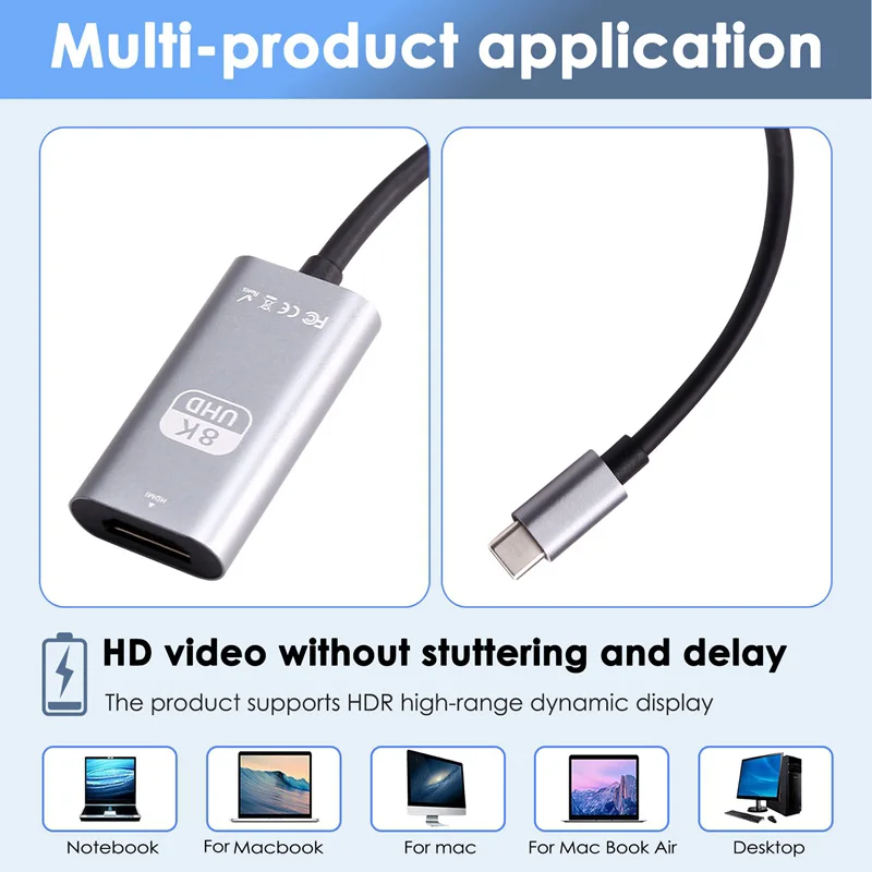 Type C To  Adapter USB C To HD-MI Converter HDTV 8K USB 3.1  Compatible Cable For  Chromebook Samsung