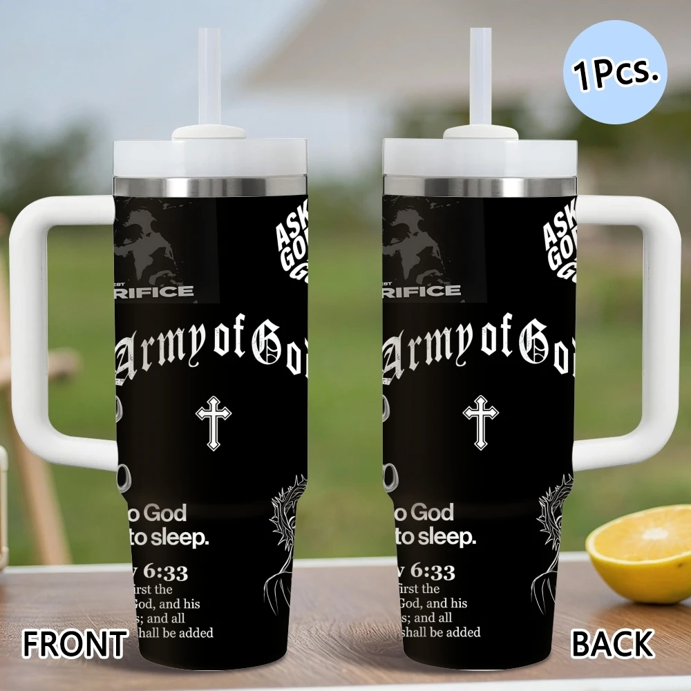 Fashion God Plan Lords Vacuum Flasks 40oz Stainless Steel Insulated Tumbler with Handle & Straw Leakproof Travel Mug