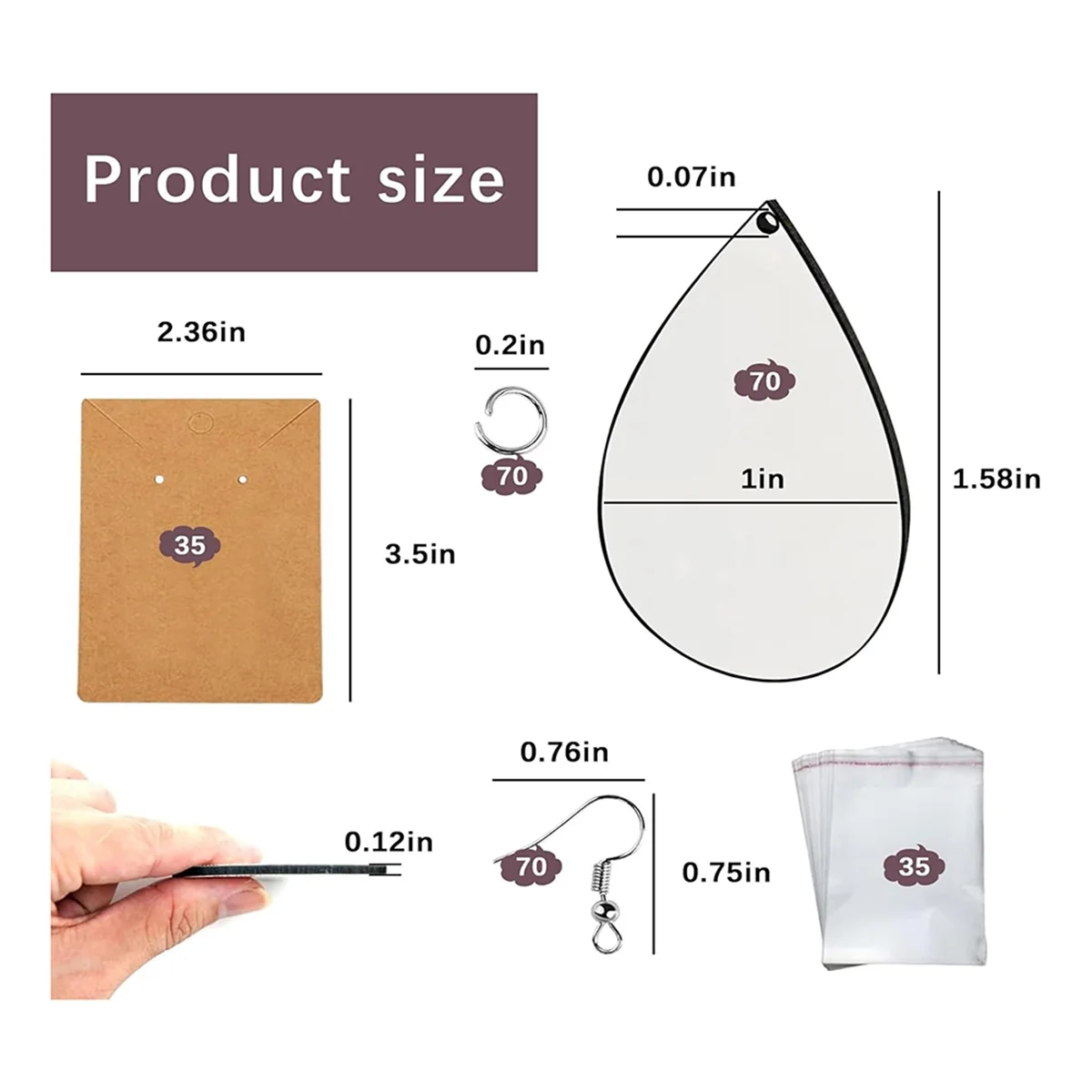 AT53 70pcs Sublimation Earring Blanks Bulk Double-Sided MDF Wood Blank Sublimation Earring for Sublimation Earrings Printing