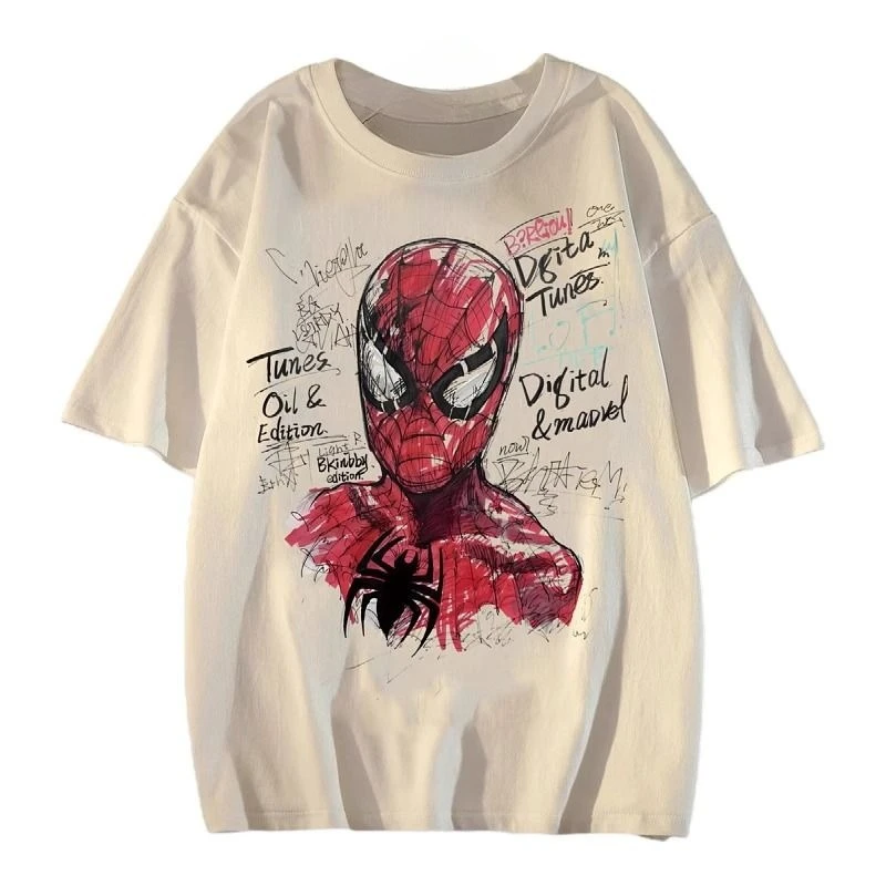 تي شيرت Marvel المعتمد الجديد عالي الجودة مطبوع عليه Spider-Man الأمريكي للرجال والنساء، ملابس أنشطة ذات أكمام قصيرة