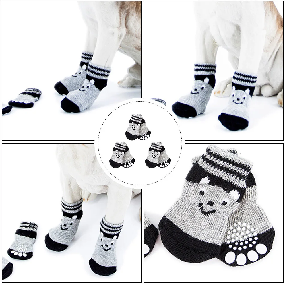 

3Pairs Anti-Slip Dog Socks Cotton Paw Protectors Indoor Non-Slip Pet Footwear Small Dogs Puppy Pet Socks Footwear for Dog