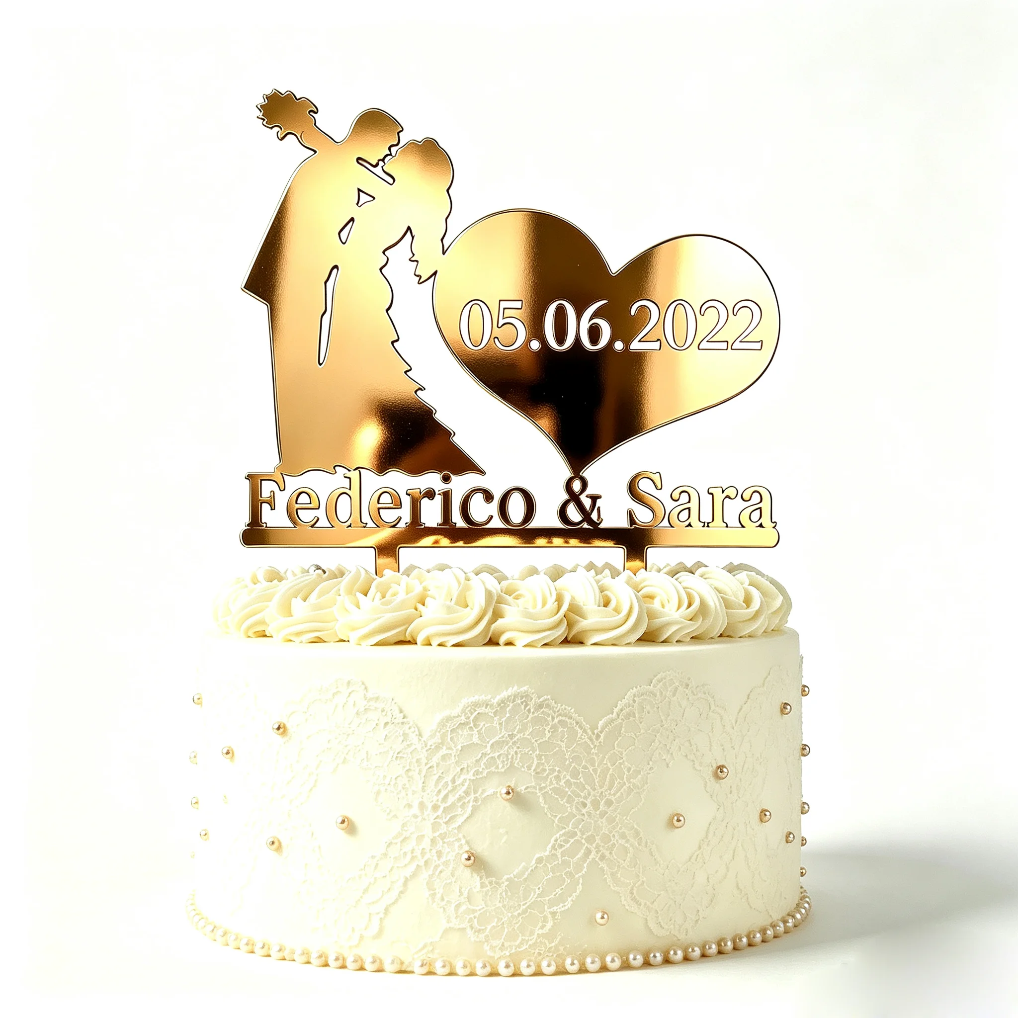 Custom Couples Name Date Bride and Groom Kissing Silhouette Cake Topper For Wedding Anniversary Party Cake Decoration YC049
