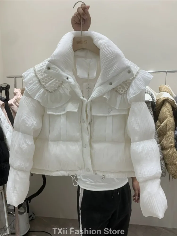 Veste surdimensionnée en duvet de canard pour femme, 90% duvet de canard, tricot chaud, épissage, manteau décontracté, parkas courtes à capuche, vêtements à la mode, automne et hiver 2023