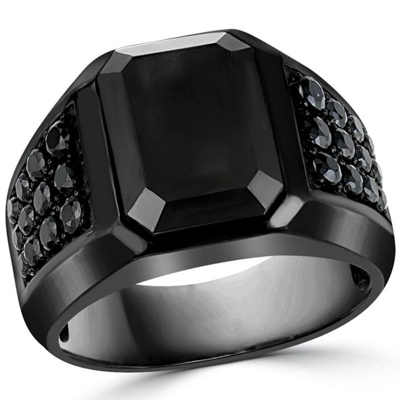 2023 Trend Inlaid Black Zircon Rhinestone Simple Fashion Men's Ring Cool Stuff Rings for Men Gothic Accessories Mens Jewellery