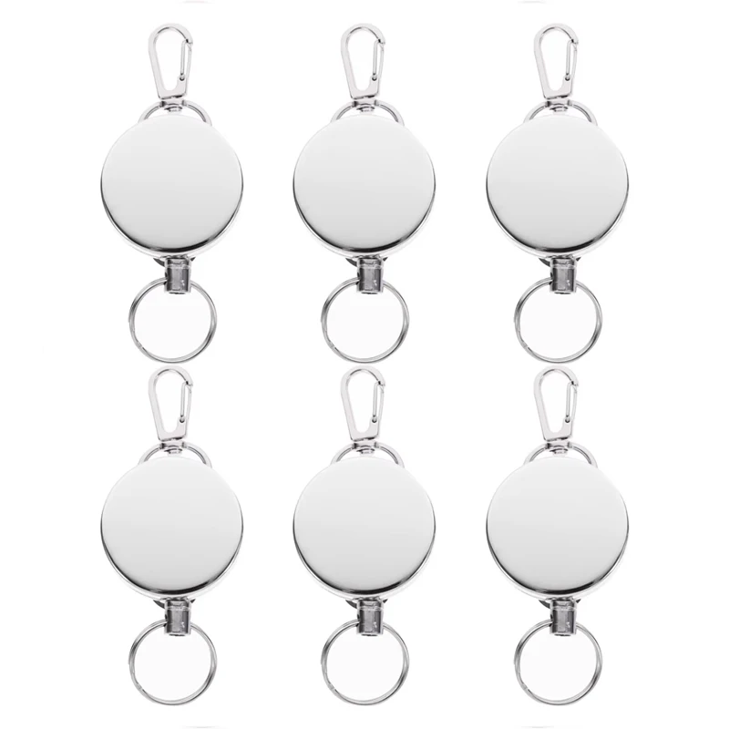 

6Pcs Retractable Keychain Easy Pull Buckle Retractable Key Ring Stainless Steel Badge Holder for Women Men for Outdoor Camping