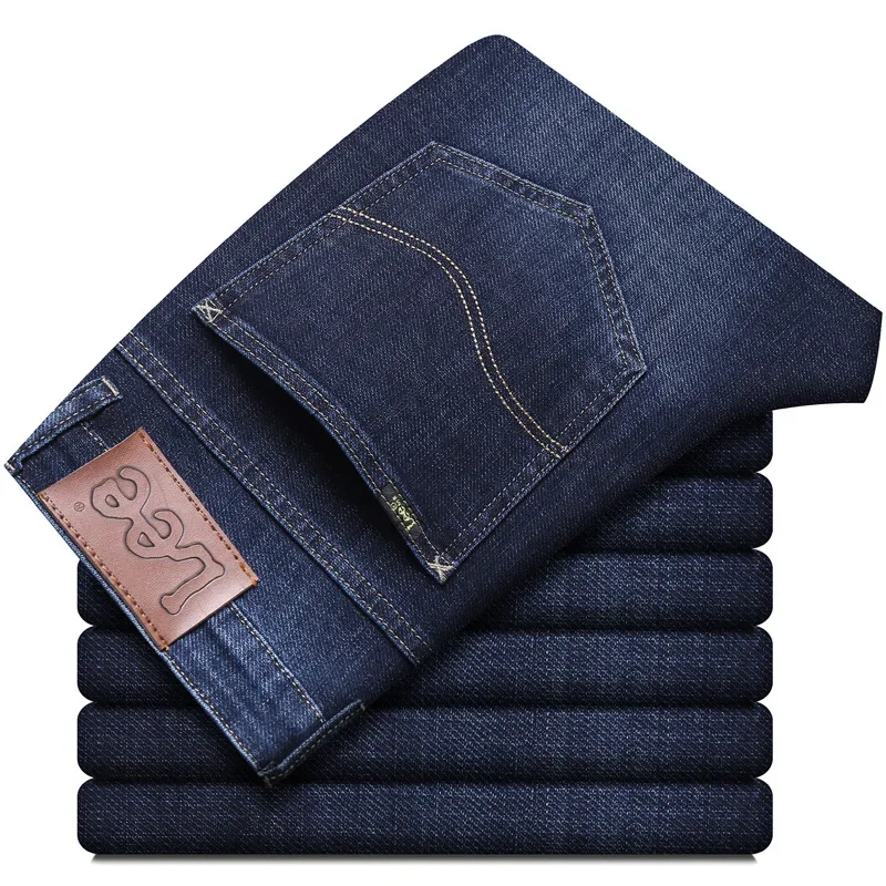 بنطلون جينز رجالي كاجوال من القطن مستقيم الساق مرن بقصة ضيقة من ماركة Le بنمط الخريف مريح وقابل للتمدد للرجال