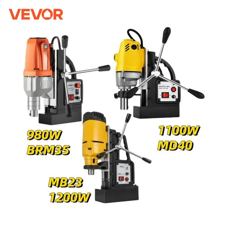 VEVOR Magnetic Drill Press 980W 1100W 1200W Electric Bench Drilling Rig Machine for Engineering Steel Structure MD40 MB23 BRM35