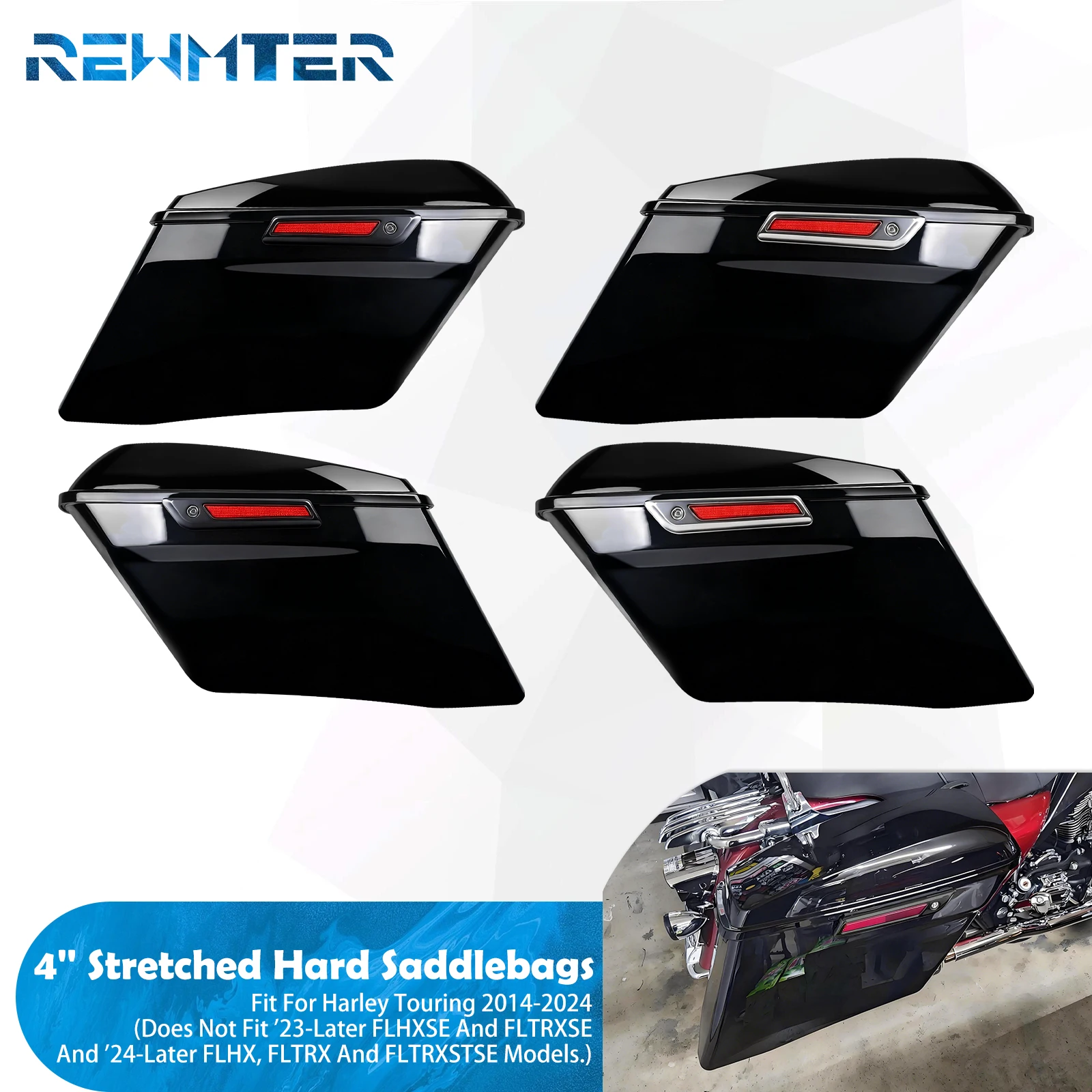 

Motorcycle 4" Extended Hard Saddlebags Trunk Saddle Bags For Harley Touring Road King FLHR Road Electra Street Glide CVO 14-24