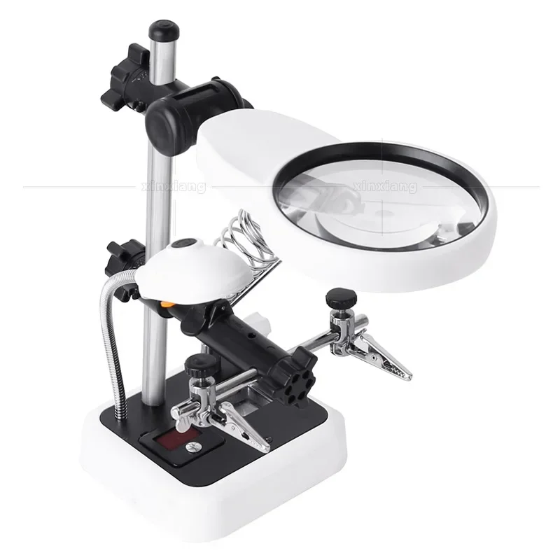 Third Hand Soldering Magnifying Glasses Desktop Magnifier Lamp 6 LED Helping Hand Magnifier Metal Solder Clamp Magnifying Glass