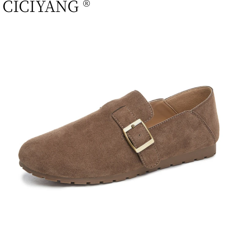 

CICIYANG Women Flat Shoes 2025 Spring New Retro Plus Size Luxury Ladies Shoes Loafers for Women Cow Suede Casual Shoes