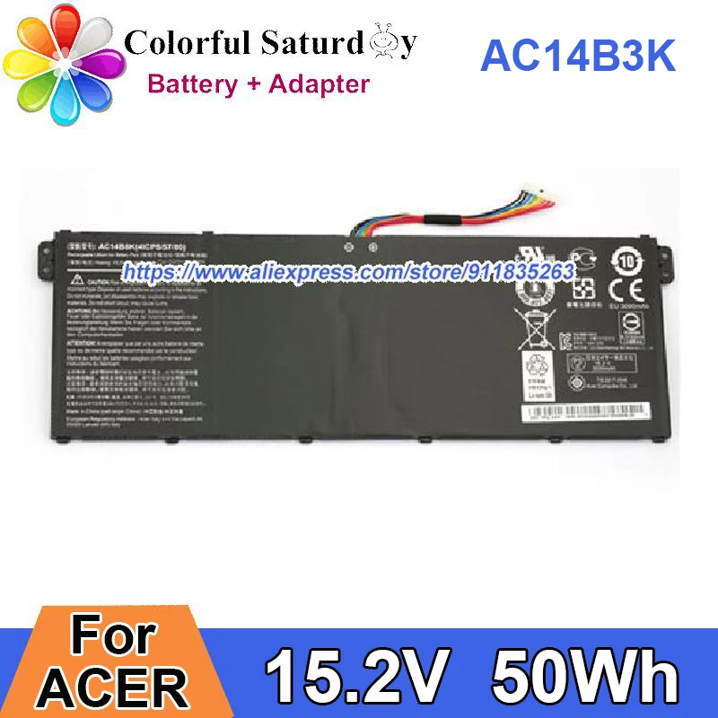 Original 15.2V AC14B3K Battery 4ICP5/57/80 41NP5/60/80 For ACER Aspire R14 A515-51 C730e-c555 V3-372 Series Laptop