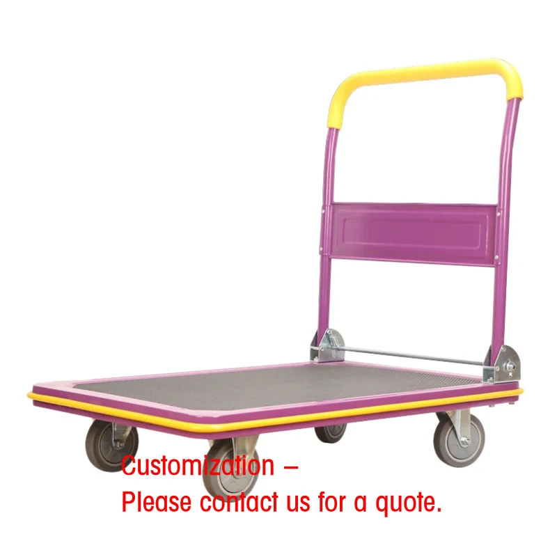 custom.Four-Wheel Folding Trolley Hand Cart Strong Metal Platform Warehouse Use Flatbed Trolley Material Handling Features