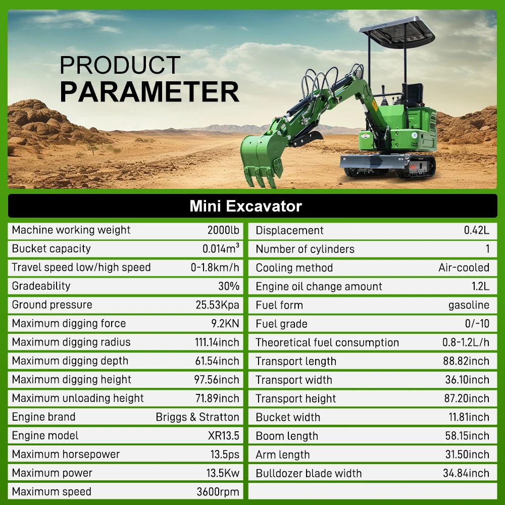 حفار صغير 1 طن، حفار هيدروليكي زاحف محرك B&S، حفار صغير عالي التحمل، إبهام هيدروليكي للحفر والحفر