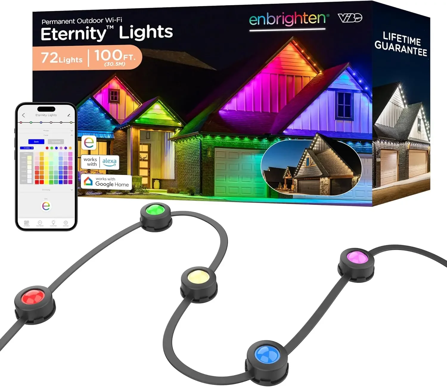 أضواء خارجية دائمة، 100 قدم، 72 مصباح LED RGBWIC، أضواء Eave سوداء، ديكور الهالوين، أضواء عيد الميلاد، كل