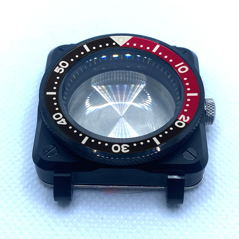 Black SKX007 Replace Watch Case Square Pilots Cockpit Case FitsNH35 NH36 Movement  SKX007 Square Pilots Cockpit Case Square Case