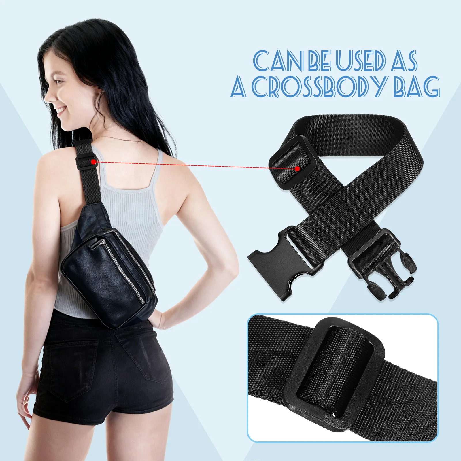 

Adjustable Shoulder Strap Black Polyester Replacement Bag Extender Unisex Crossbody Fanny Pack Belt Extension Durable Travel Use