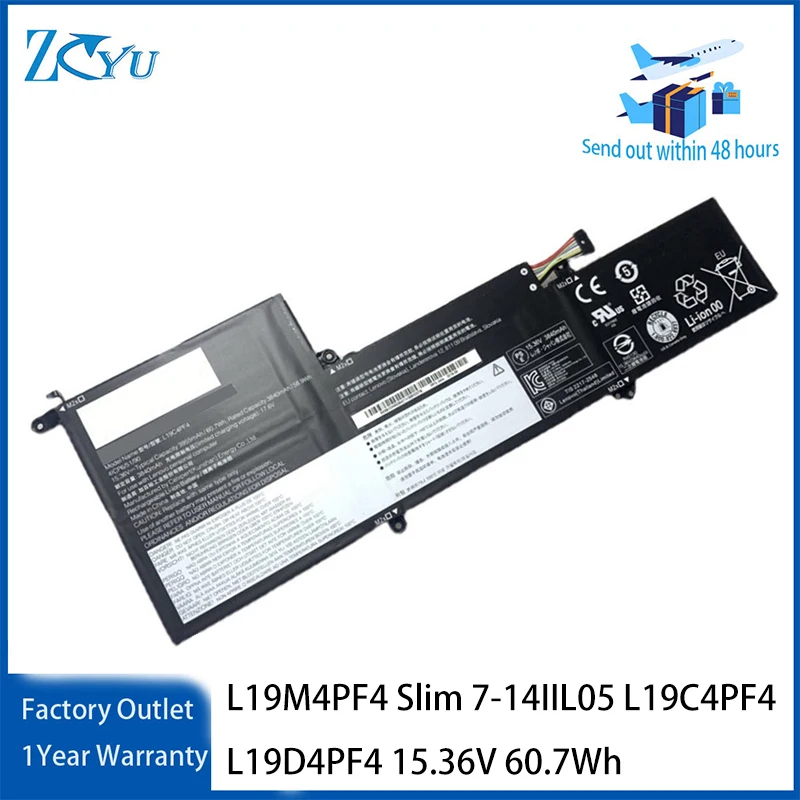 

L19M4PF4 Laptop Battery for Lenovo Ideapad Yoga Slim 7-14IIL05 L19C4PF4 L19D4PF4 15.36V 60.7Wh