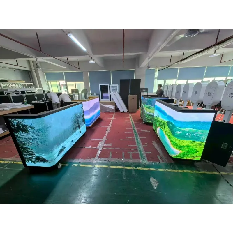 90 Degree Right Angle Three-sided 4K HDR10+ LED Display DJ Table Custom Running Logo Panel for Indoor Music Stage Live Shows view 4
