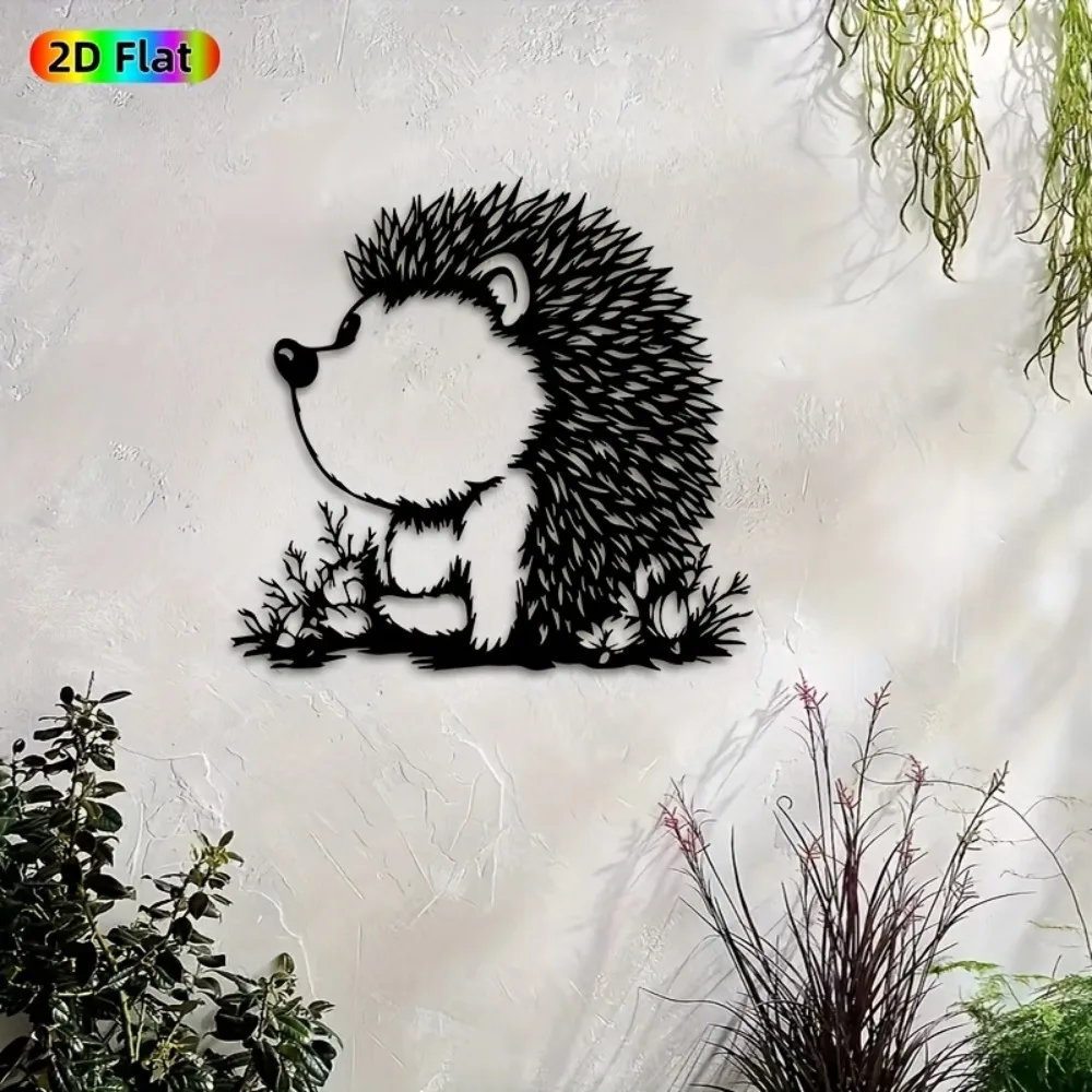 CIFBUY Wrought Iron Hedgehog Wall Art, Rustproof Nature-Themed Iron Sculpture Decor for Garden, Patio, Fence, Indoor Outdoor Hom