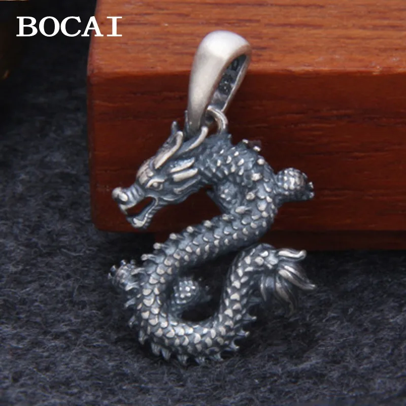 BOCAI New S999 Sterling Silver Vintage Personalized Trendy Ethnic Style Chinese Dragon Pendant Men and Women Gift