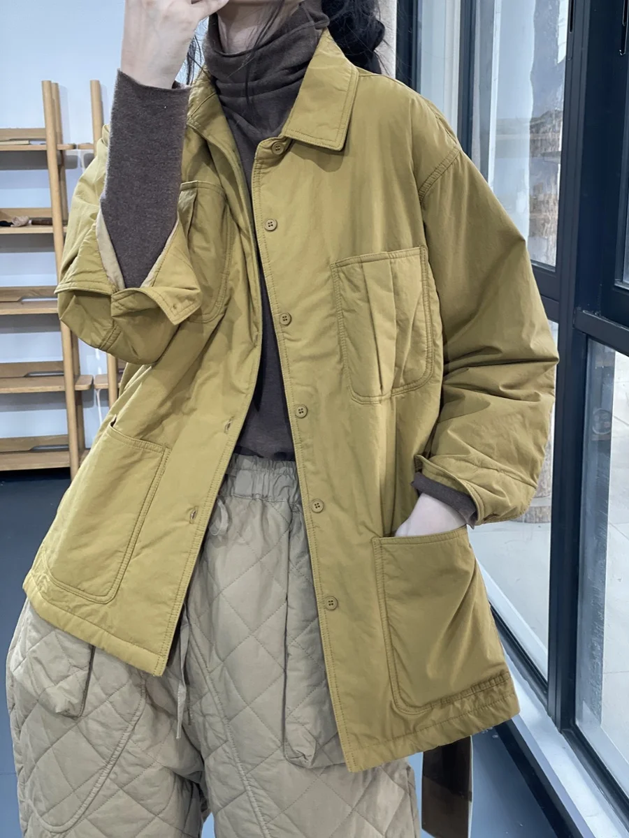 

Thiened Cotton Jaet Simple Color Mid-Length Large Size Women's Outerwear Casual Commute Sle Pure Cotton Coat