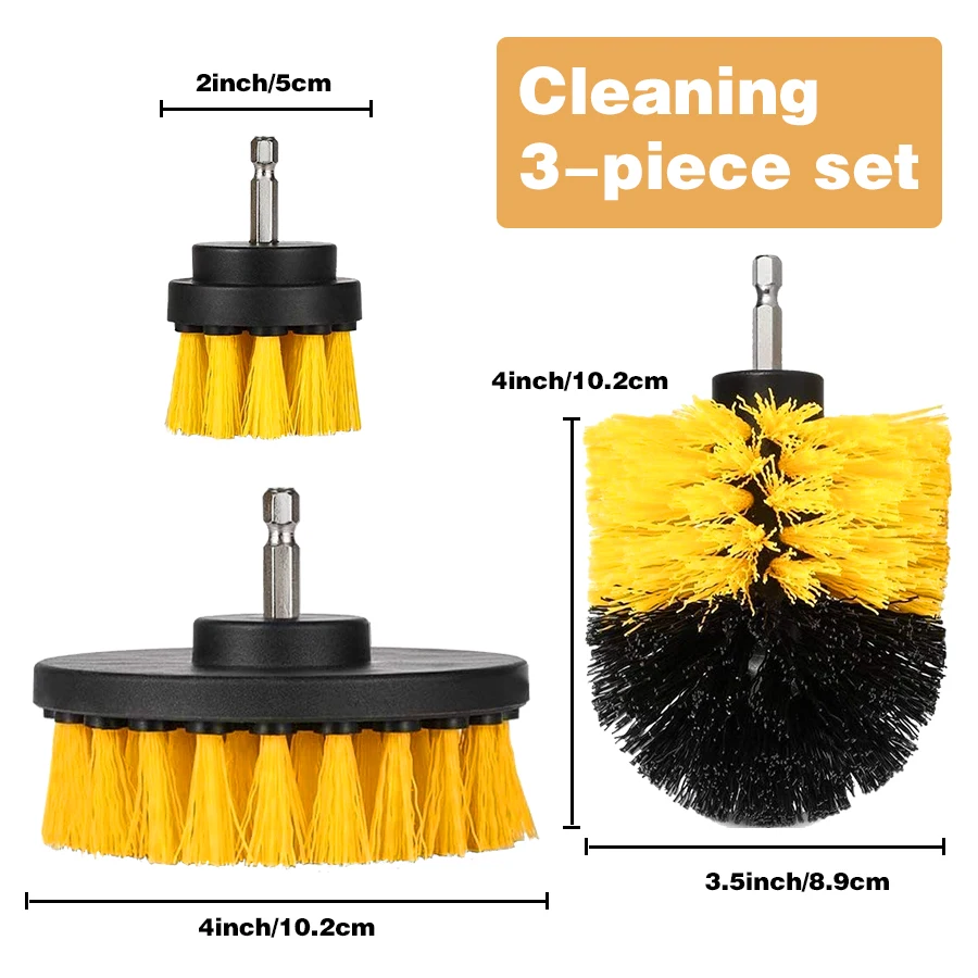 3pcs Drill Brush Attachment Set Power Scrubber Brush With Drill Scrub Brush For Cleaning Showers Tubs Bathroom Tile Grout Carpet