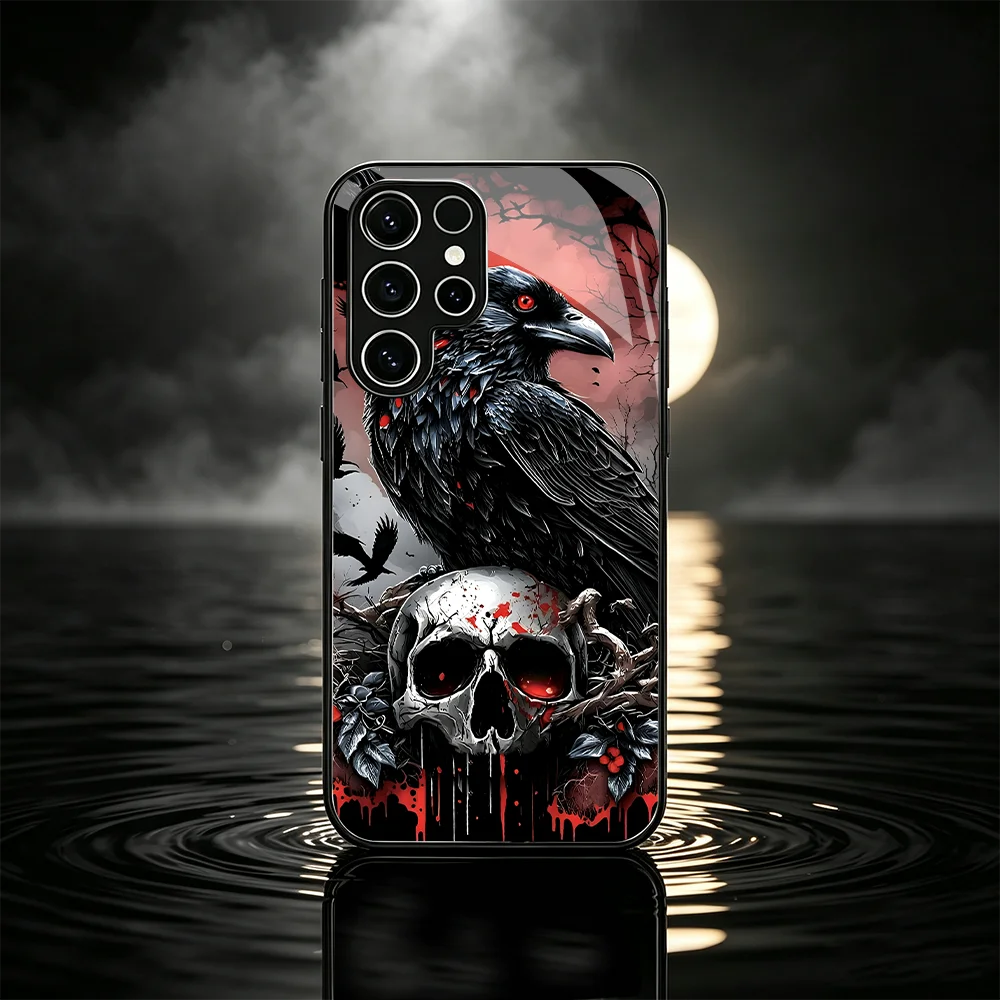 Phone Case Black Bone Raven s26 ultra case s25 Glass phone case for Samsung Galaxy S26 25 24 23 22FE Ultra Plus Light Thin Cover