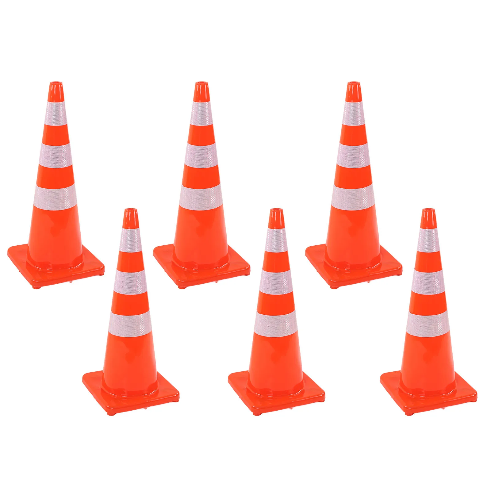 6Pcs Traffic Cones Weather Resistant Reflective Square Base Lightweight Road Cones for Parking Lot Camping Red Traffic Control