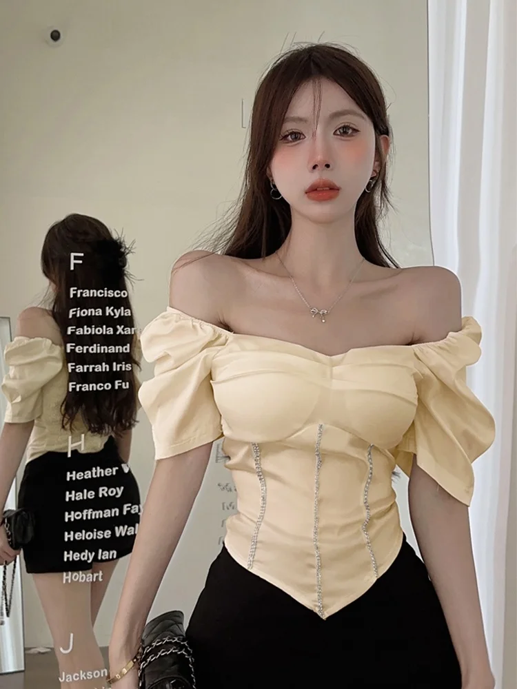 

Heavy Embellied Bubble Sve ort Irregular One oulder Diamond Embellied irt Korean Sle Commute Pure Color Women'...