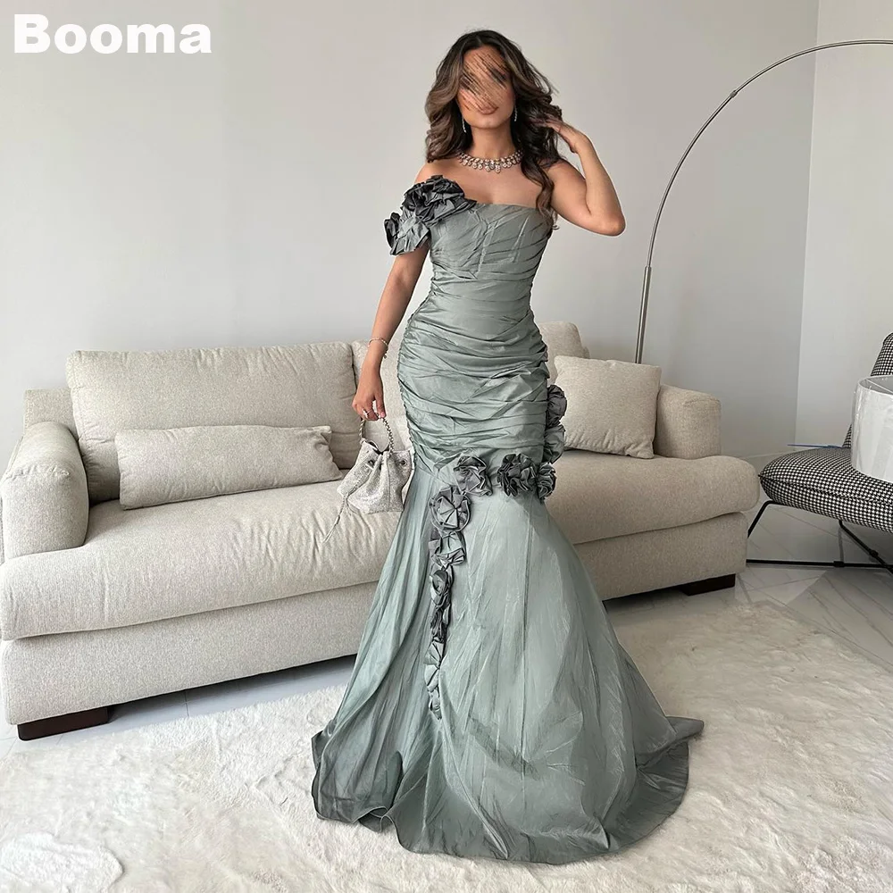 

Booma Saudi Arabia Women's Mermaid Evening Dresses One Shoulder 3D Flowers Formal Occasion Dresses Floor Length Prom Gowns Dubai