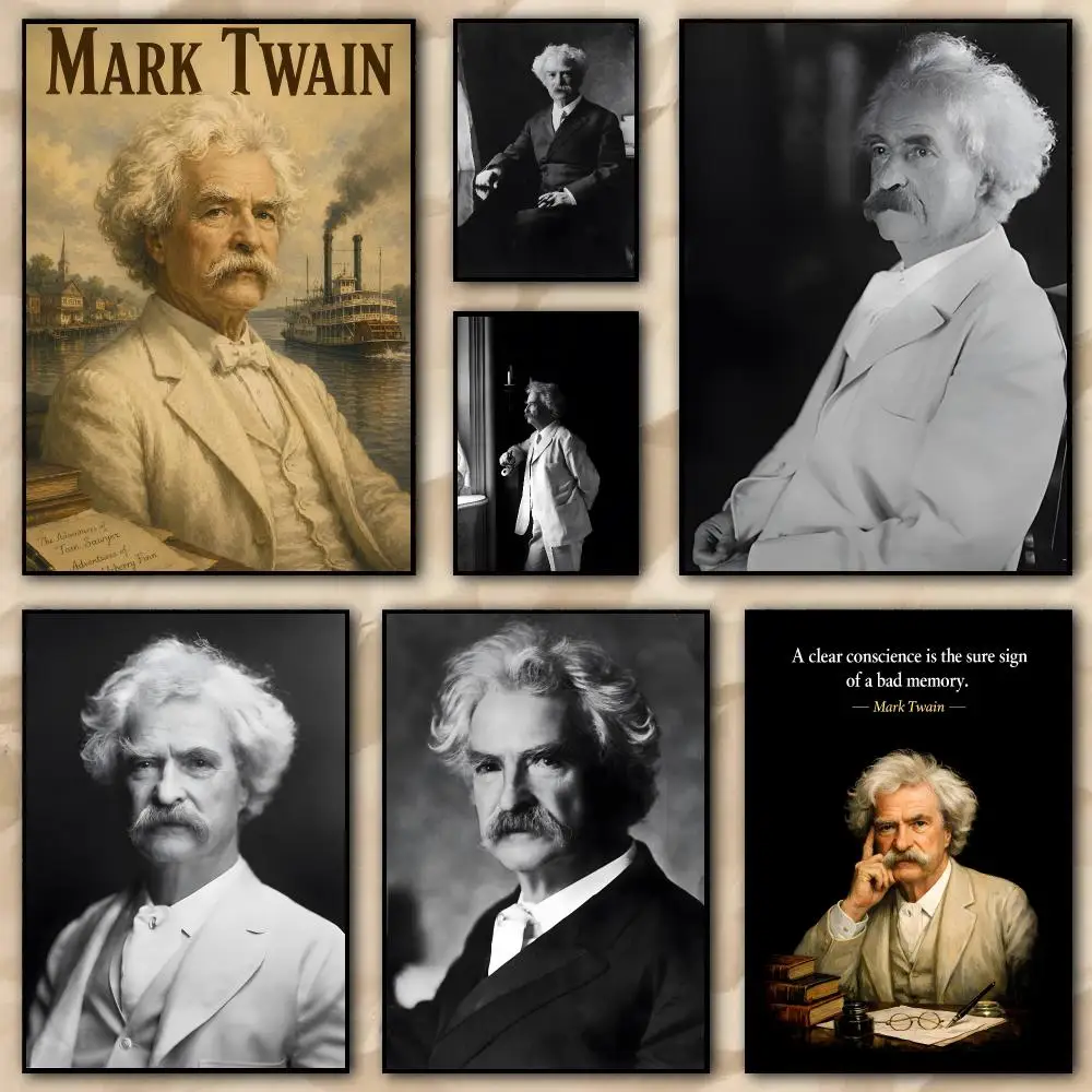 Renowned writer M-Mark Twain Poster Decorative Wall Art Stickers Mural for Home Living Room Hallway Decor Gift
