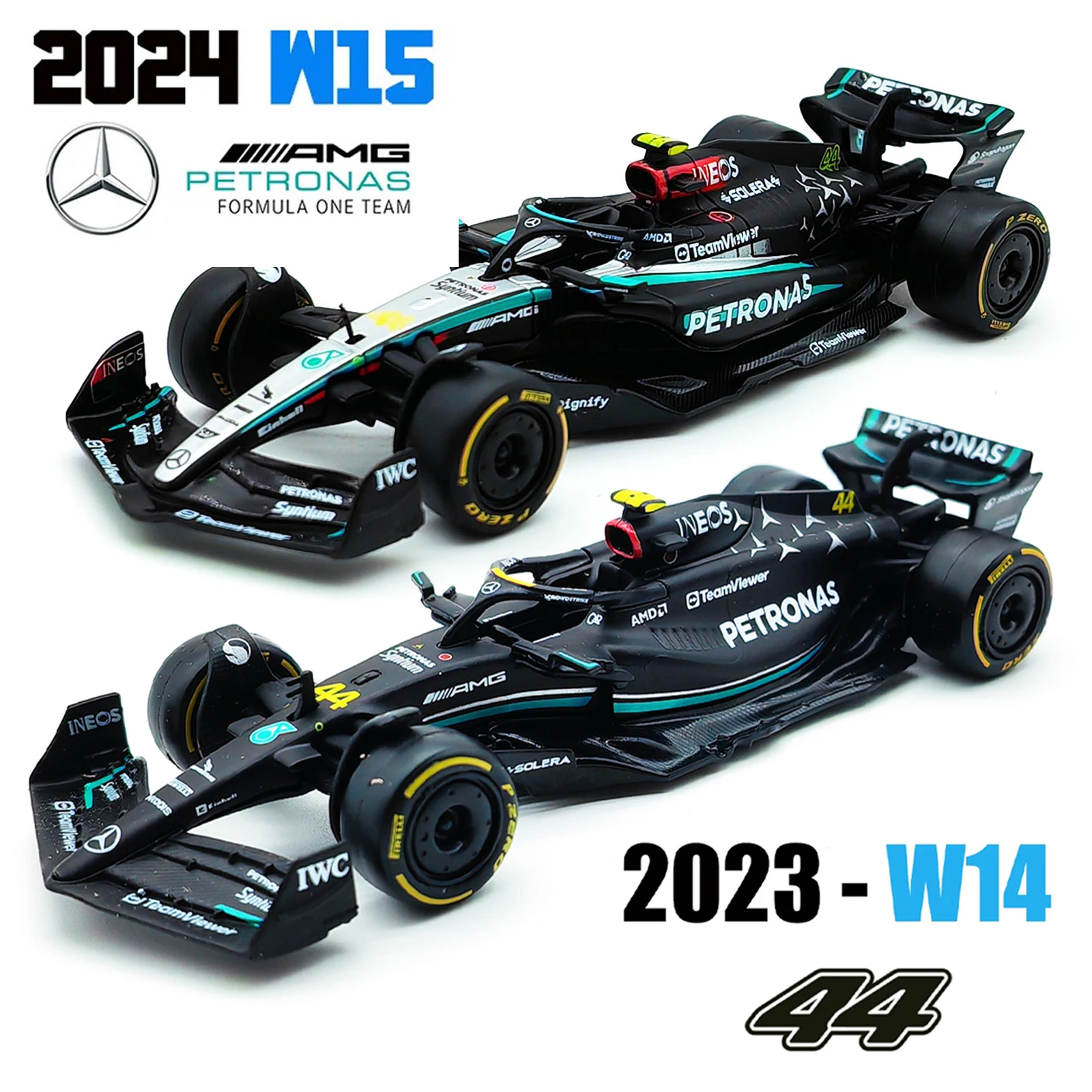 Bburago 1:43 Mercedes AMG 2024 W15 2023 W14 E Performance F1 Formula Car Die Cast Vehicles Collectible Model Racing Toys