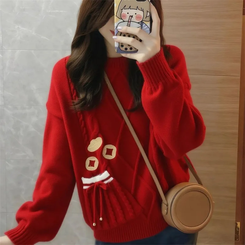 

Корейский женский модный вязаный пуловер с длинными рукавами, весенний женский свитер с круглым вырезом, осенний однотонный свитер с бантом, топы