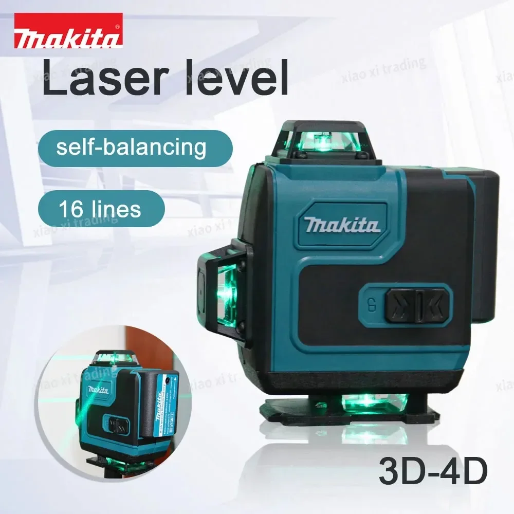 Makita Laser Level:Self-Leveling & Manual Modes,515nm Green Light,±4° Range,16 Lines,IP65,With Remote & Battery for Alignment