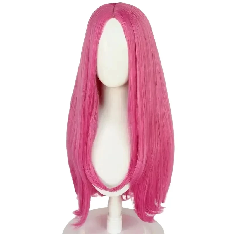 

Anime cosplay wig with pink long straight hair and slightly curled ends, full head cover Synthetic fiber wig