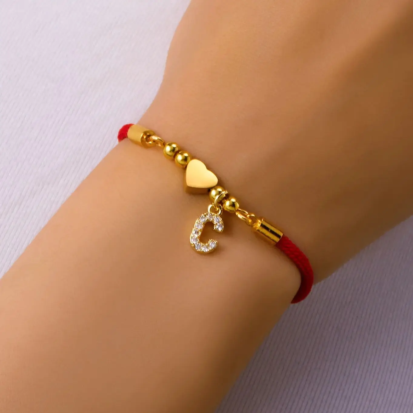 Stainless Steel A-Z Initial Letter Bracelet For Women Men Light Luxury Heart Pendant Red Luck Rope Bracelet Couple Jewelry Gift