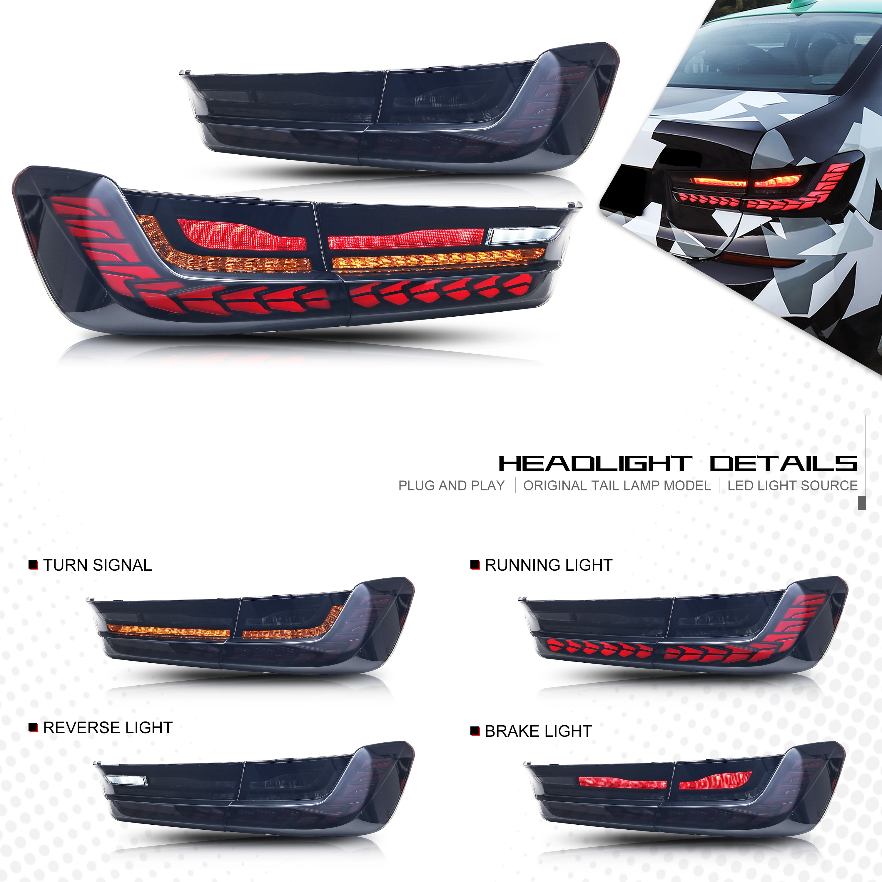 LED GTS Tail Lights for BMW 3-Series G20 G80 M3 Saloon 2019-2024 Sequential Signal Dynamic Animation Rear Lamps Assembly