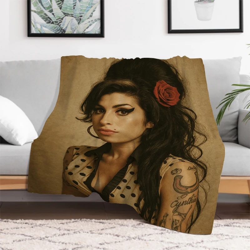 

Famous Music Singer Amy Winehouse Throw Blanket Throws for Lounge Fluffy Soft Blankets on Offer Plead Cover Camping Chair Office