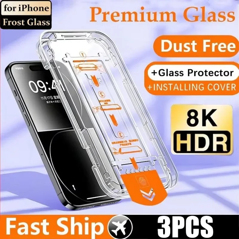 

3Pcs Oleophobic Coating Dust Free Easy Installation Screen Protector for IPhone 16 11 13 12 14 15 Pro Max Mini X XS MAX XR Glass