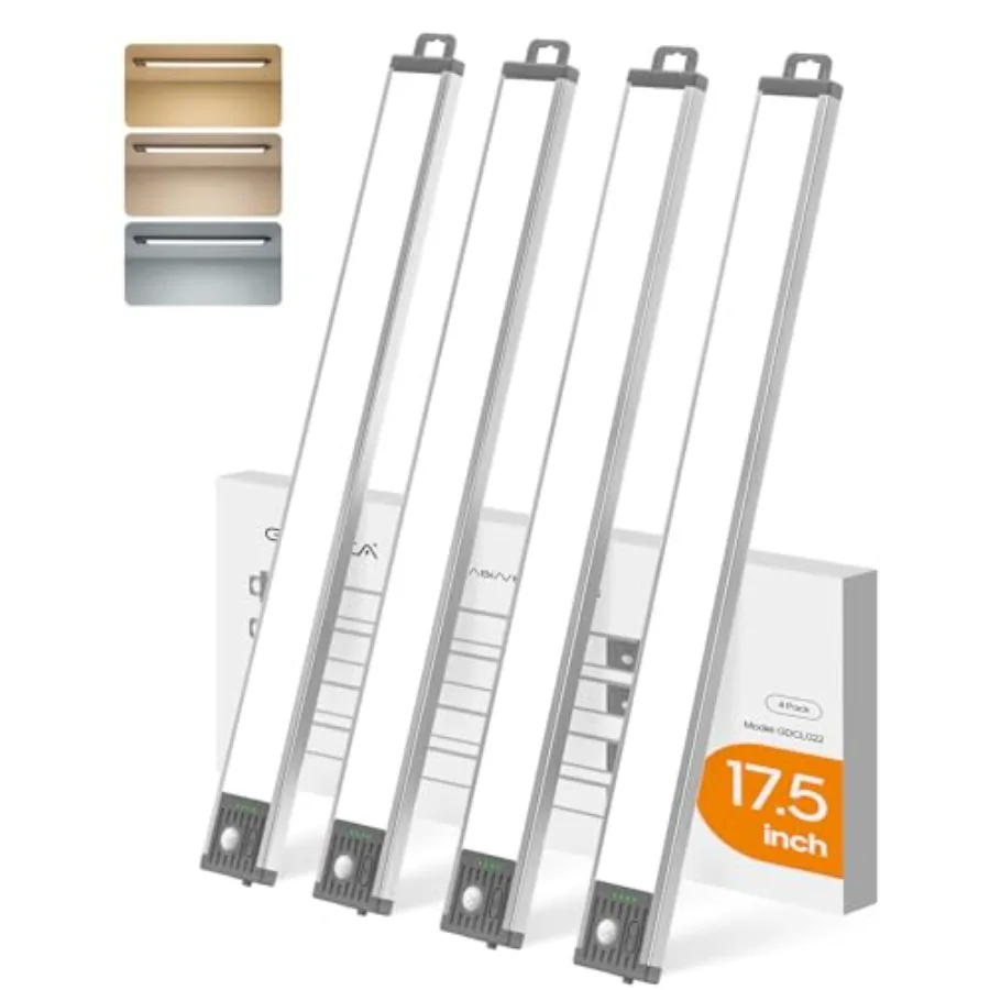 17.5inch Under Cabinet Lighting, 4500Mah Motion Sensor Light Indoor, 4 Pack Rechargeable Battery Operated Under Cabinet Lights,